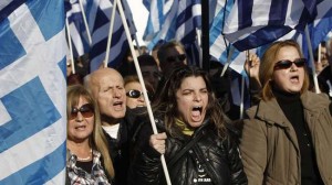 Supporters of far-right Golden Dawn party shout slogans during a rally against plans for the construction of the first official mosque in Athens