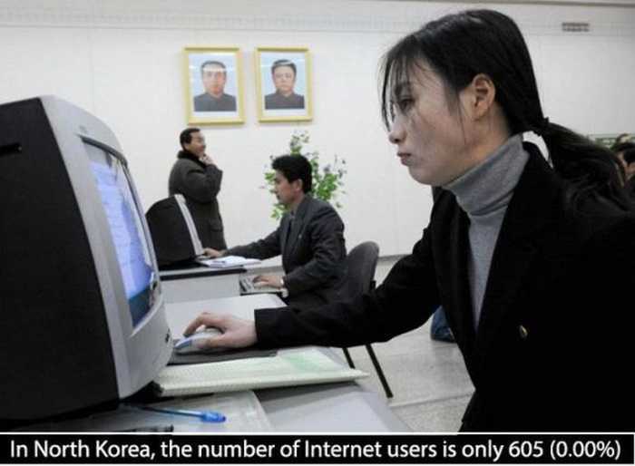 A North Korean woman uses a computer in
