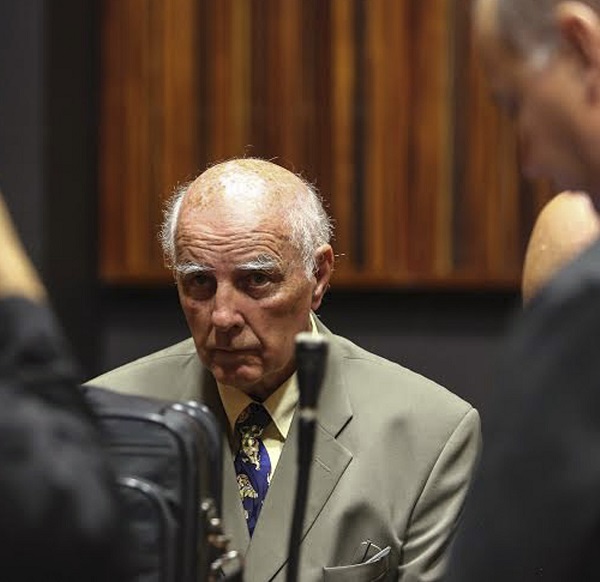 Former Grand Slam doubles champion Bob Hewitt looks on ahead of court proceedings at the South Gauteng High Court in Johannesburg